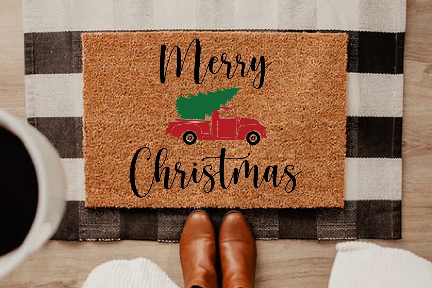 Christmas Truck Doormat, Xmas Doormat, Welcome Doormat, Custom Doormat, Welcome Family Mat, Housewarming Gift