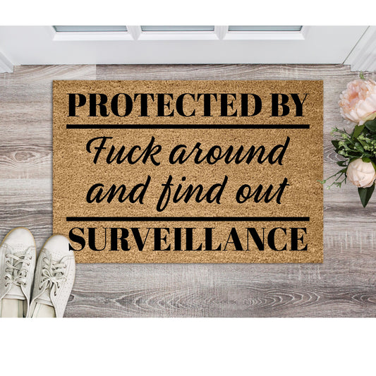 Protected By Doormat, Funny Doormat, Welcome Doormat, Custom Doormat, Welcome Family Mat, Housewarming Gift